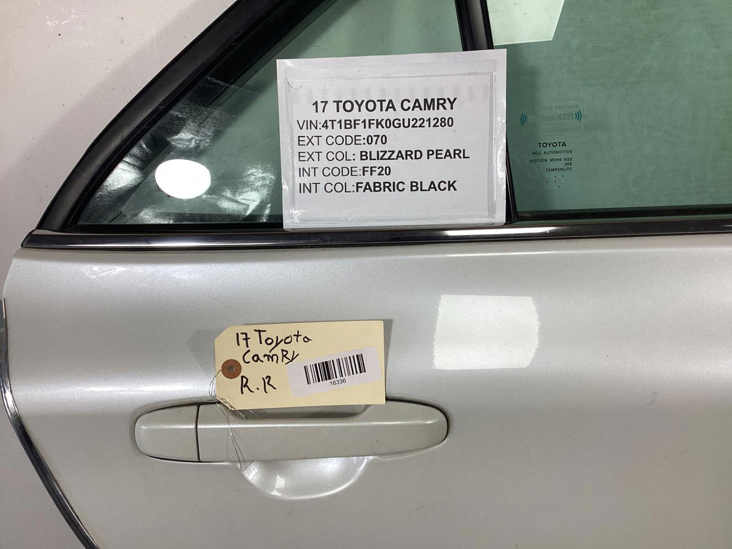 2012-2017 Toyota Camry Rear Passenger Side Complete Door Assembly w/ Glass - OEM