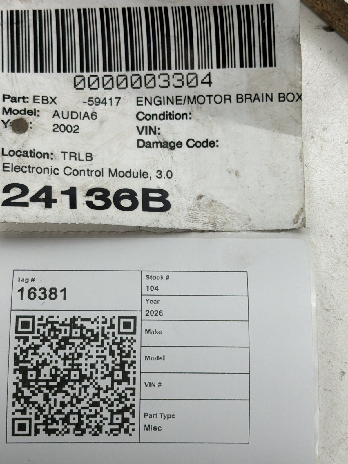 2002-2003 Audi A6 Engine Computer Control Module 8E0 907 411 OEM