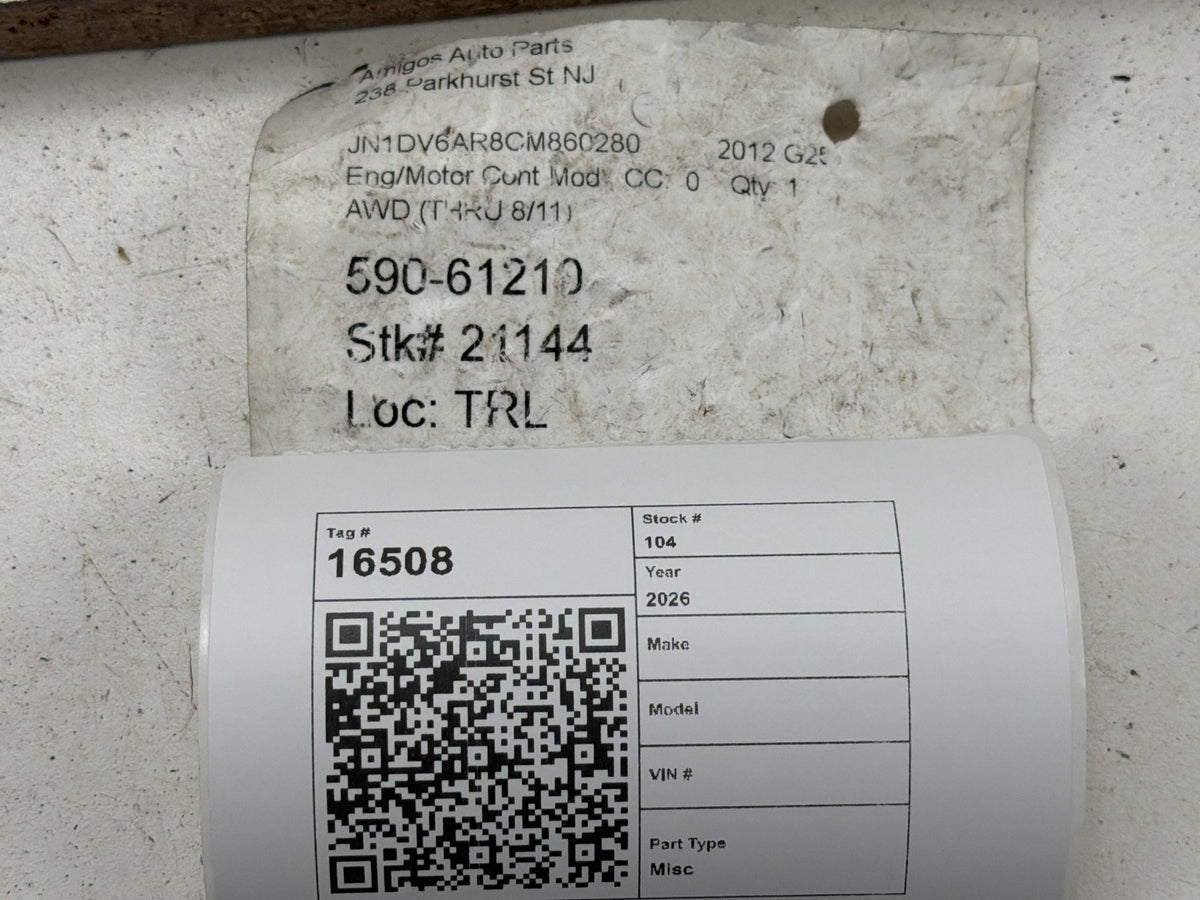 2011-2012 Infiniti G25 Engine Computer Control Module Unit ECU 41650 JU40A OEM
