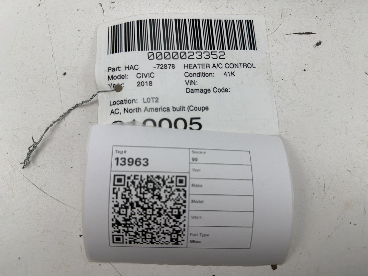 2016-2018 Honda Civic AC Heater Temperature Climate Control 79600TGGA610M1 OEM