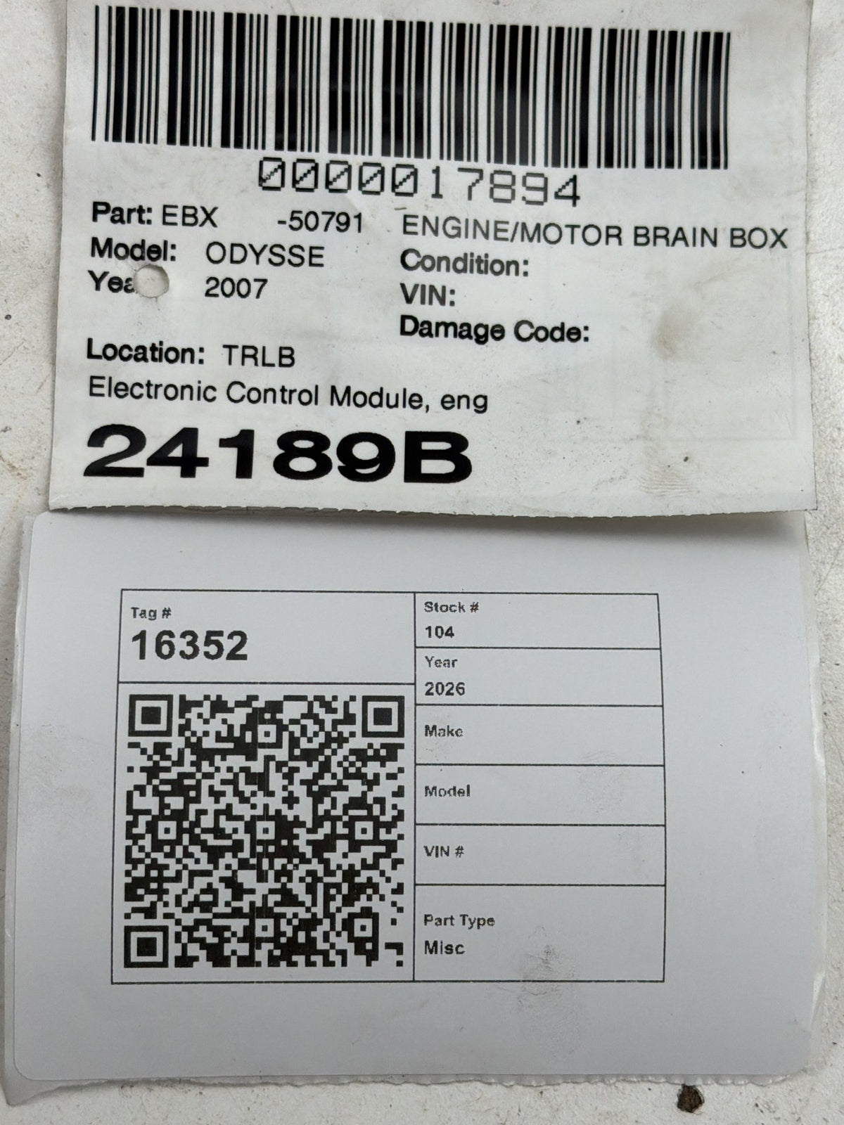 2007 Honda Odyssey Engine Bay Engine Control Module ECM ECU 37820-RGM-A83 OEM