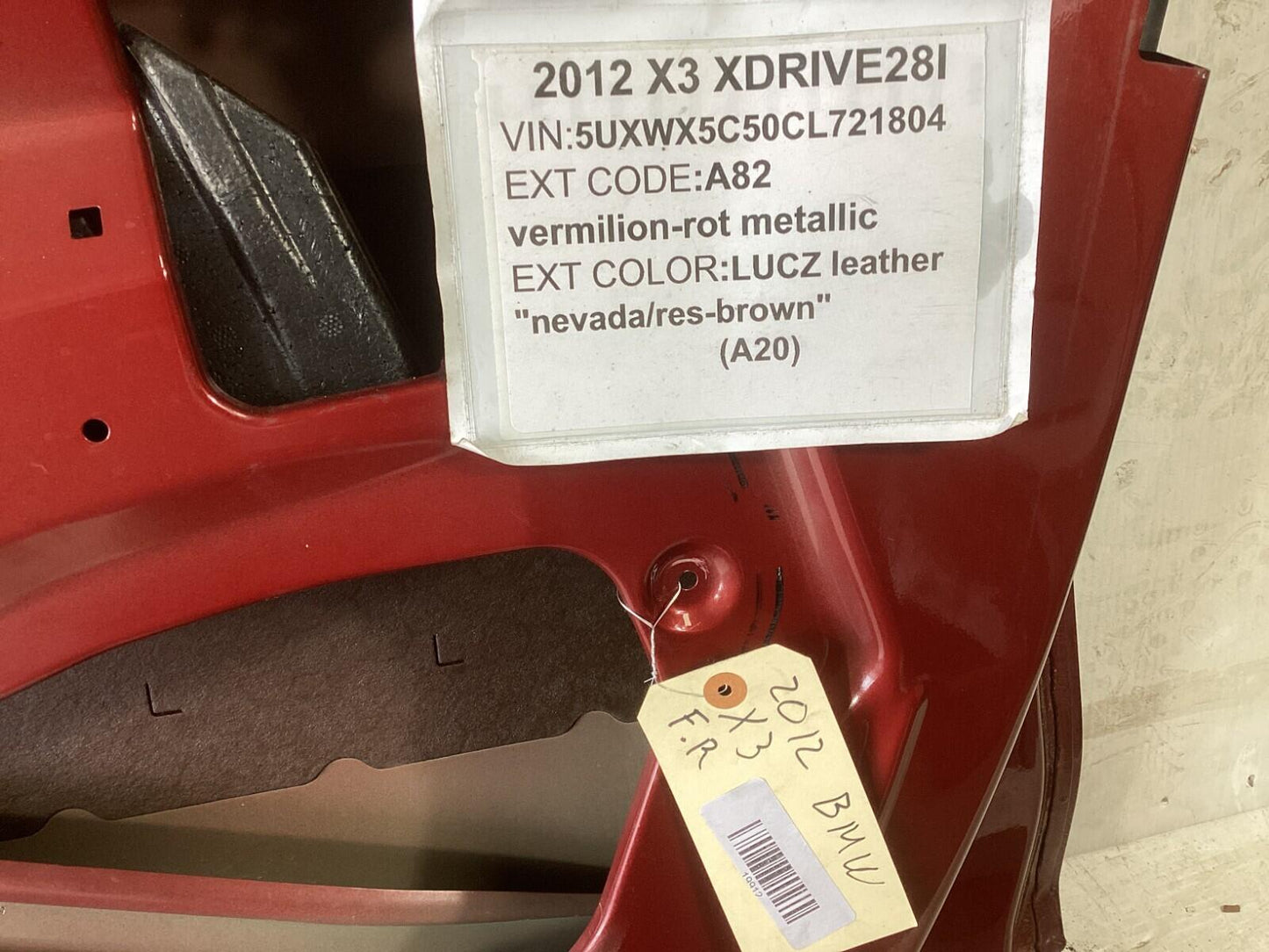 2011-2014 BMW X3 Front Right Passenger Side Door Shell Panel OEM.