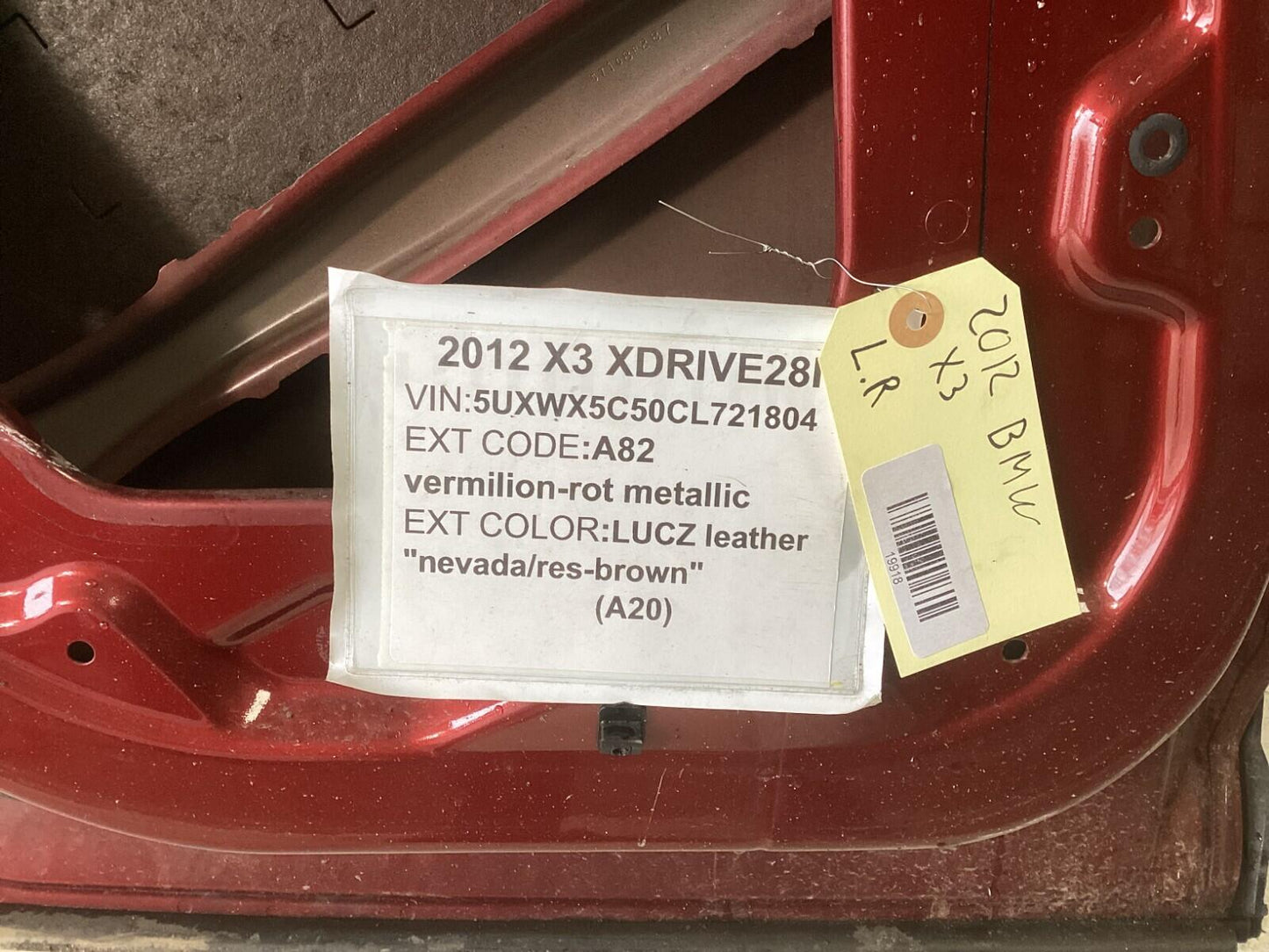 2011-2014 BMW X3 Rear Left Driver Side Door Shell Panel OEM.