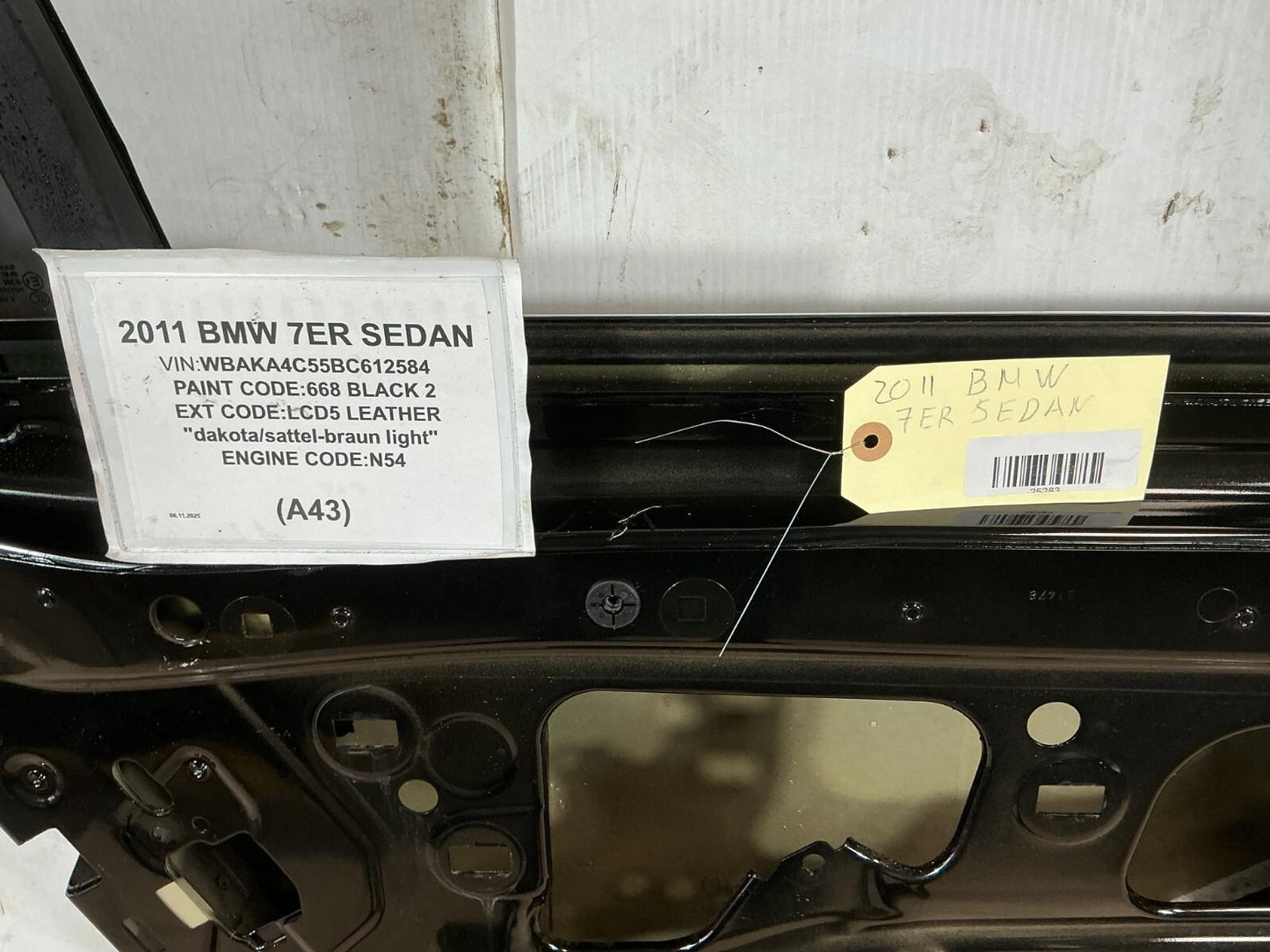 2009 - 2015 BMW 740i F01 Rear Left Driver Side Door Shell Panel OEM.