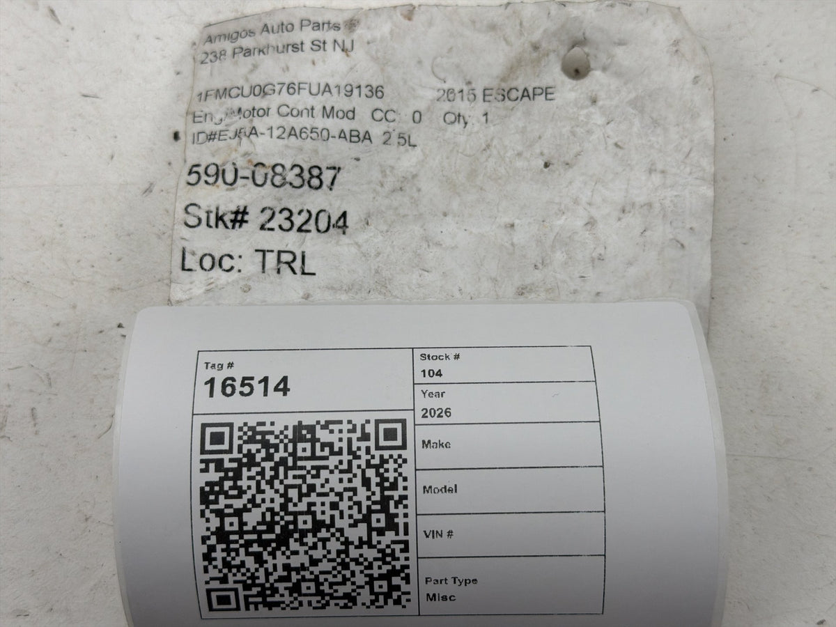 2015-2016 Ford Escape 2.5L Engine Control Module ECM PCM EJ5Z-12A650-ABA OEM