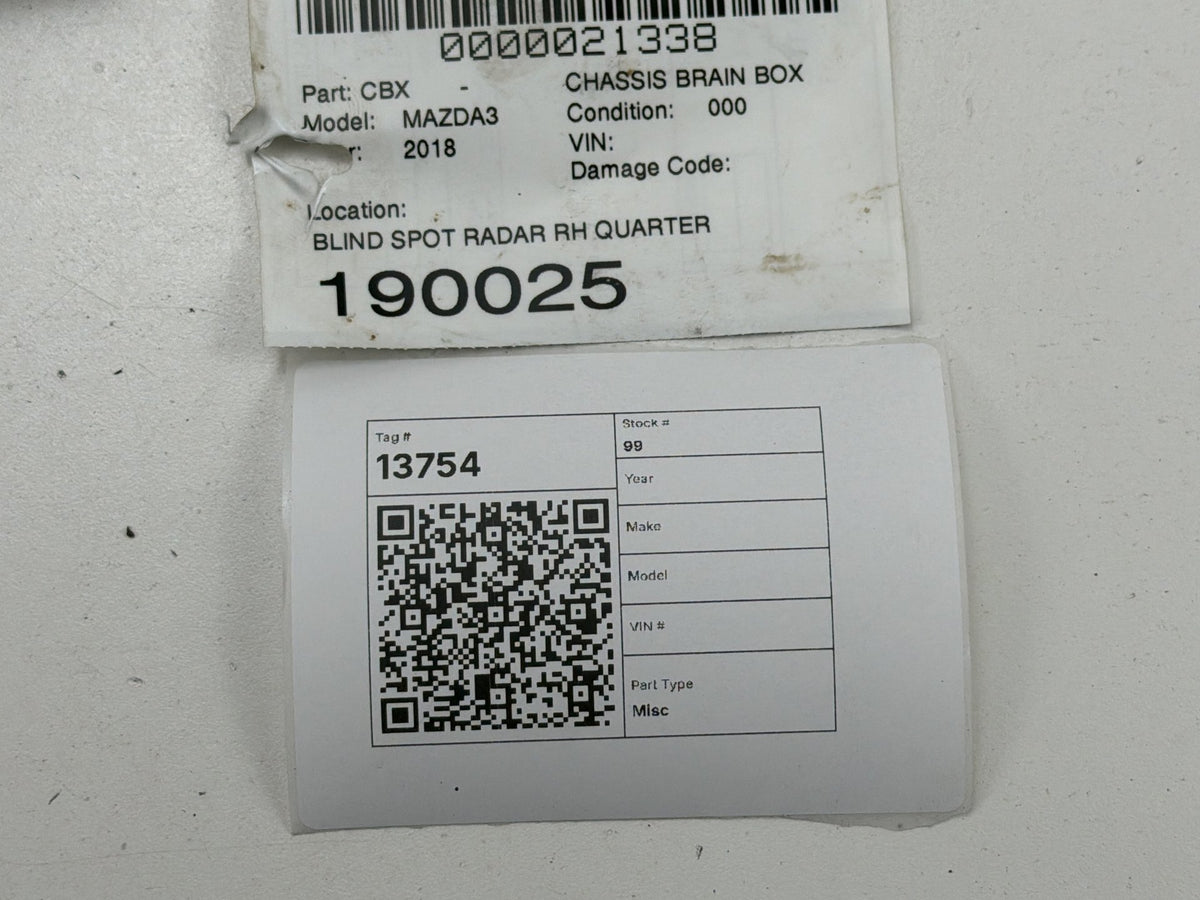 2017-2018 Mazda 3 Rear Right Blind Spot Radar Sensor Module BANE-67Y30-C OEM