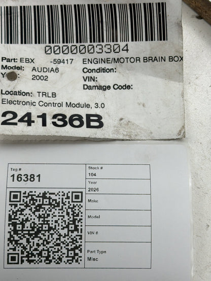 2002-2003 Audi A6 Engine Computer Control Module 8E0 907 411 OEM
