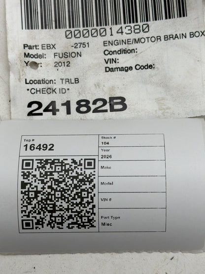 2012 Ford Fusion 2.5L Engine Control Module Unit ECU AE5A-12A650-FKB OEM