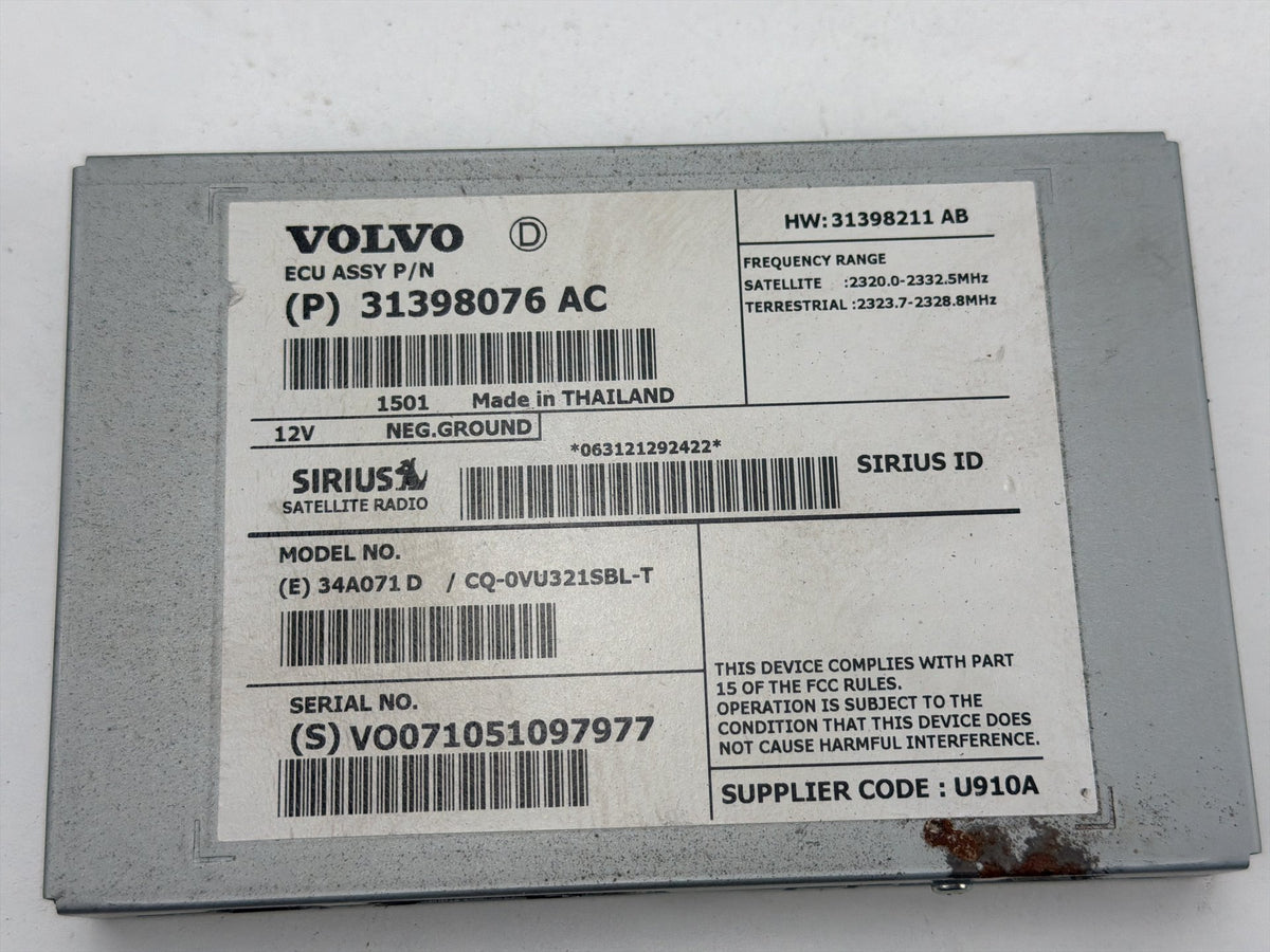 2015-2018 Volvo S60 - Sirius Satellite Radio Receiver Module P31398076 OEM