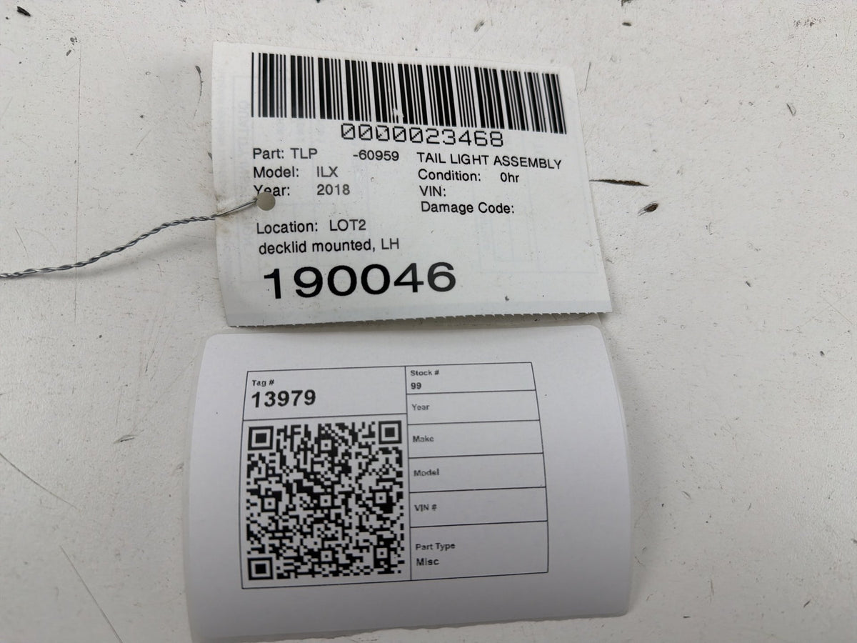 2016-2018 Acura ILX Left Driver Side Inner Tail Light OEM