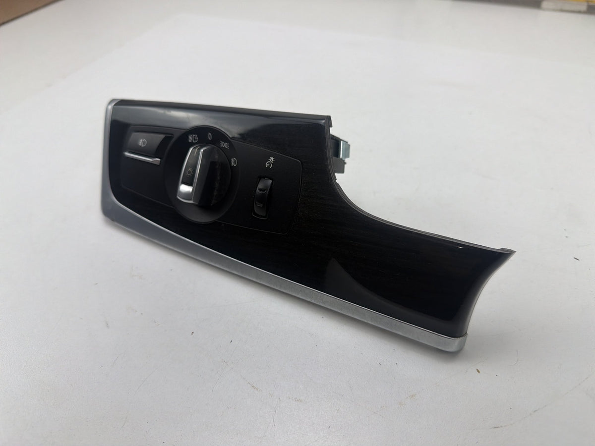 2011-2016 BMW 550i xDrive Left Dash Headlight Control Switch Wood Trim Panel OEM