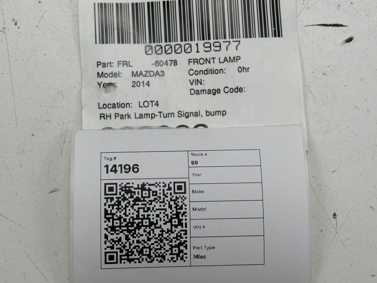 2014-2016 Mazda 3 Front Right Turn Signal Lamp Light B45A51350 OEM