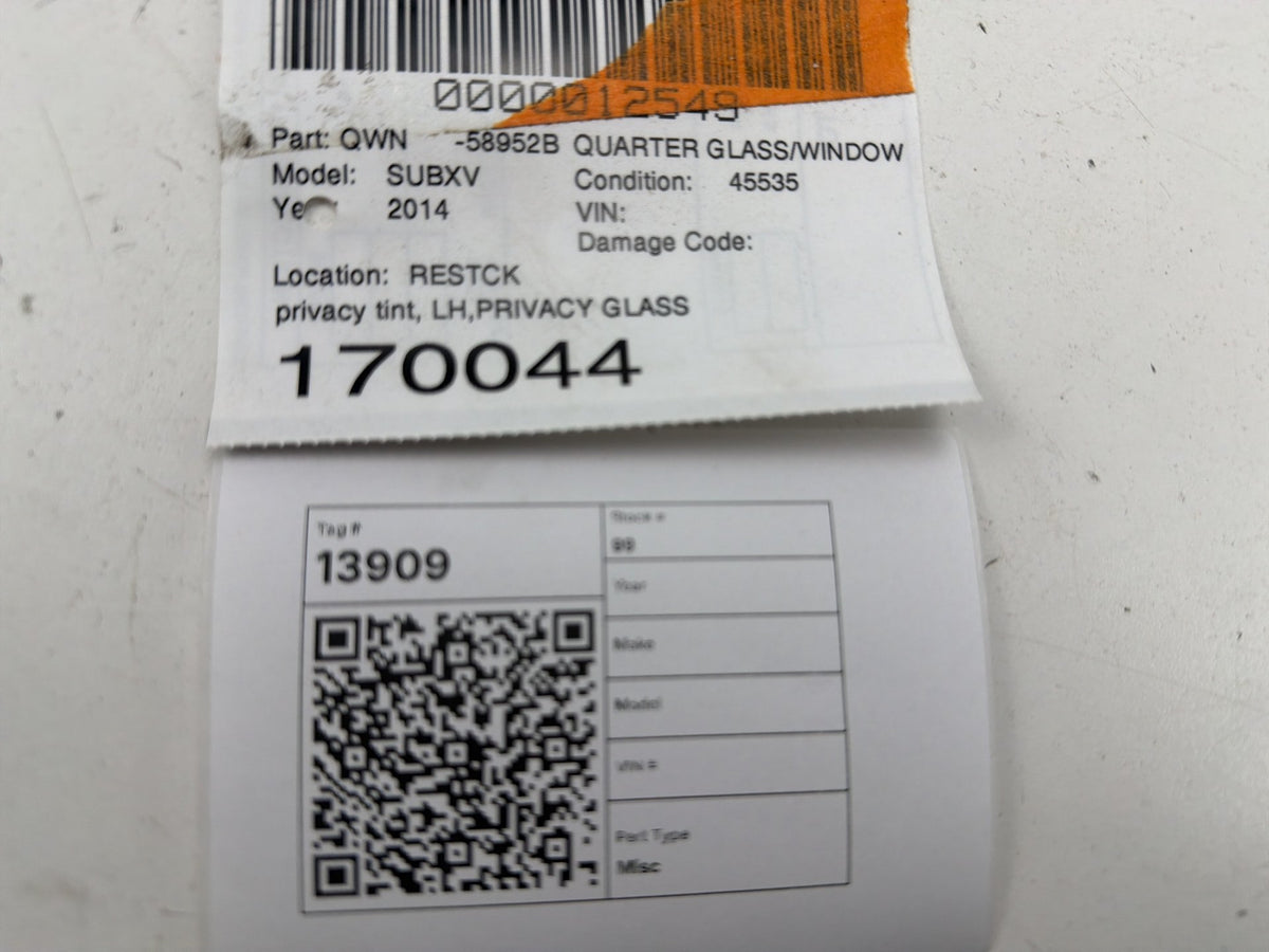 2013-2015 Subaru XV Crosstrek Rear Left Quarter Privacy Glass 43R-007953 OEM