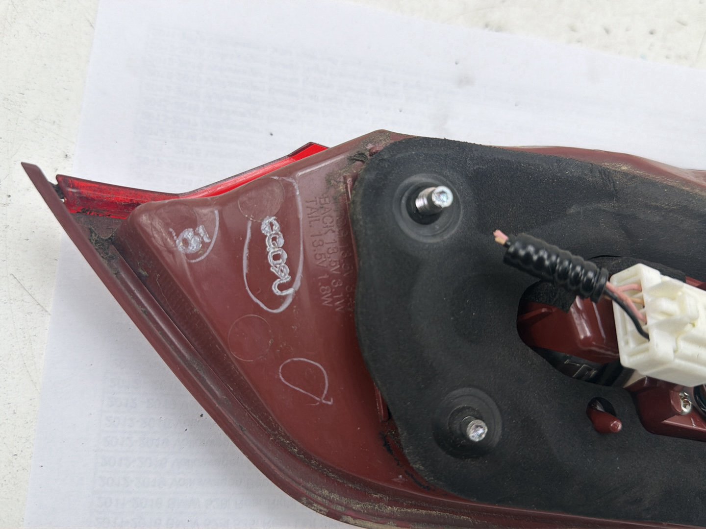 2014-2017 Infiniti Q50 Left Driver Side Trunk Lid Inner Tail Light OEM