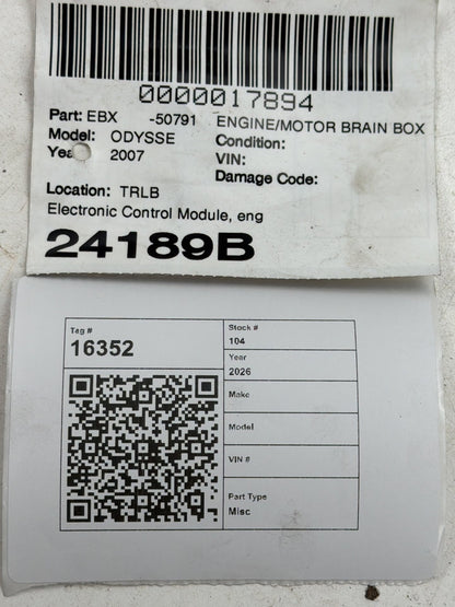 2007 Honda Odyssey Engine Bay Engine Control Module ECM ECU 37820-RGM-A83 OEM