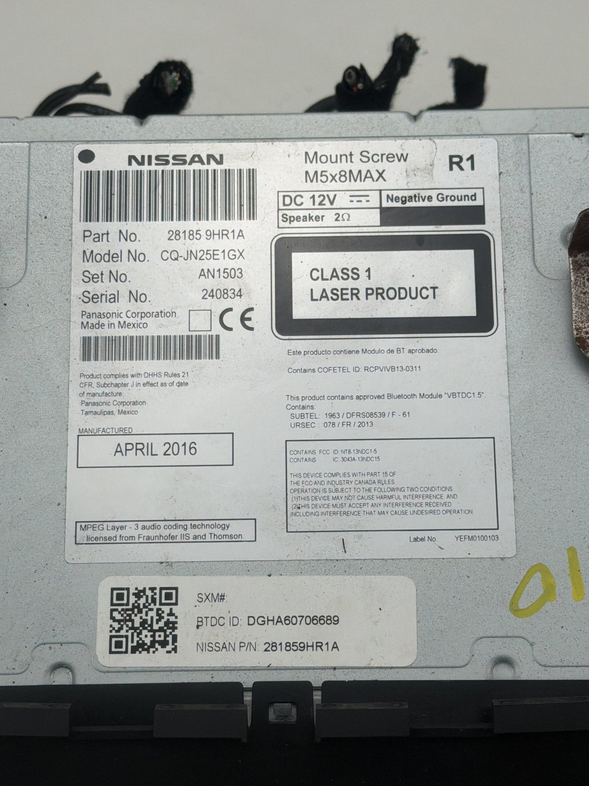 2016-2018 Nissan Altima Display Radio Receiver CD Player 28185 9HR1A OEM