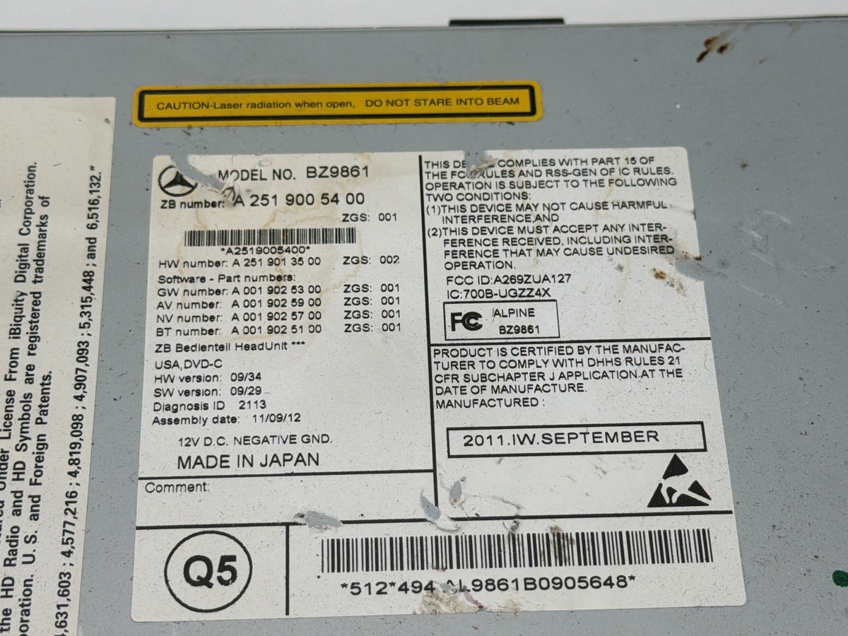 2007-2013 Mercedes R350 Head Command Navigation Radio CD Player A2519005400 OEM