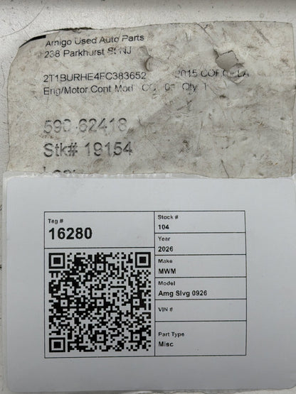 2015-2016 Toyota Corolla Engine Computer Control Module 89661-0Z630 OEM