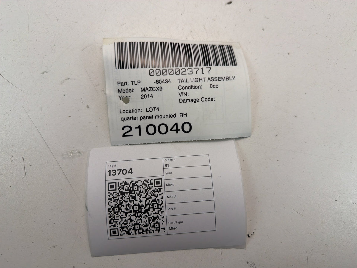 2013-2015 Mazda CX-9 Rear Right Passenger Side Outer Tail Light TK21 51 150 OEM