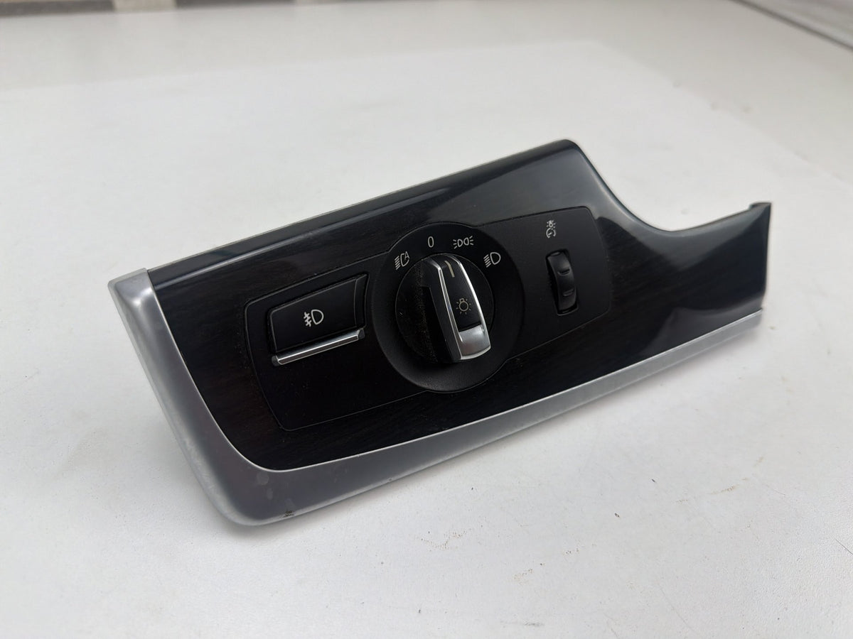 2011-2016 BMW 550i xDrive Left Dash Headlight Control Switch Wood Trim Panel OEM